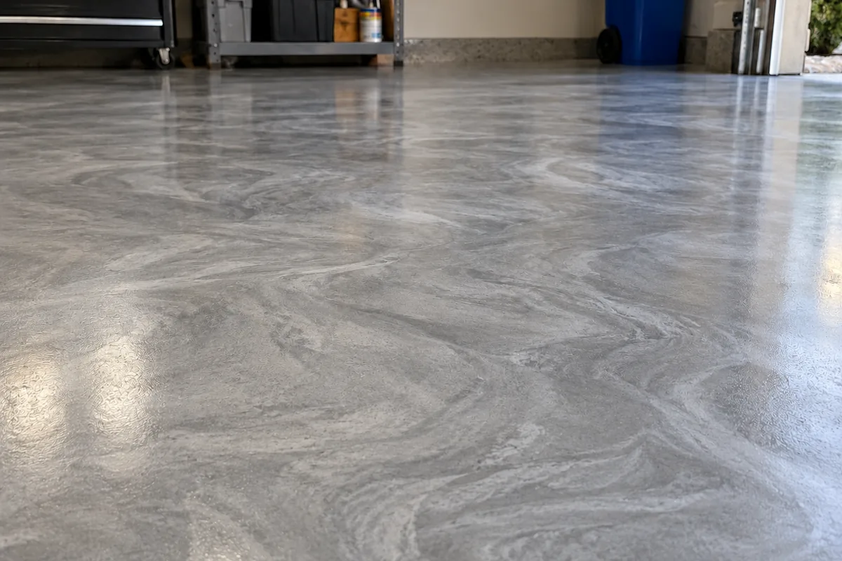 Close-up of a warm tan flake floor